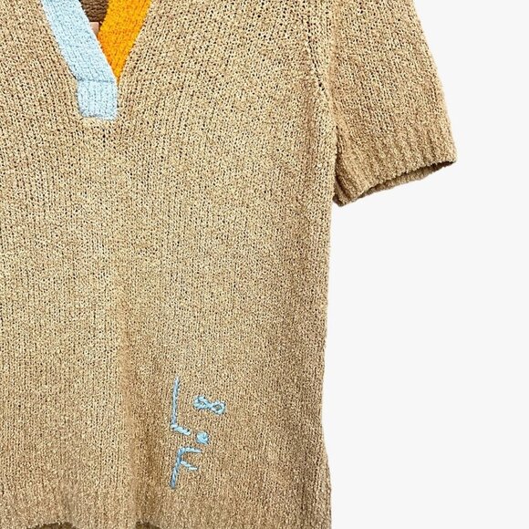 NWT Lingua Franca Miller Bouclé Knit Polo Shirt Sable Beige Size M Medium - Picture 3 of 9